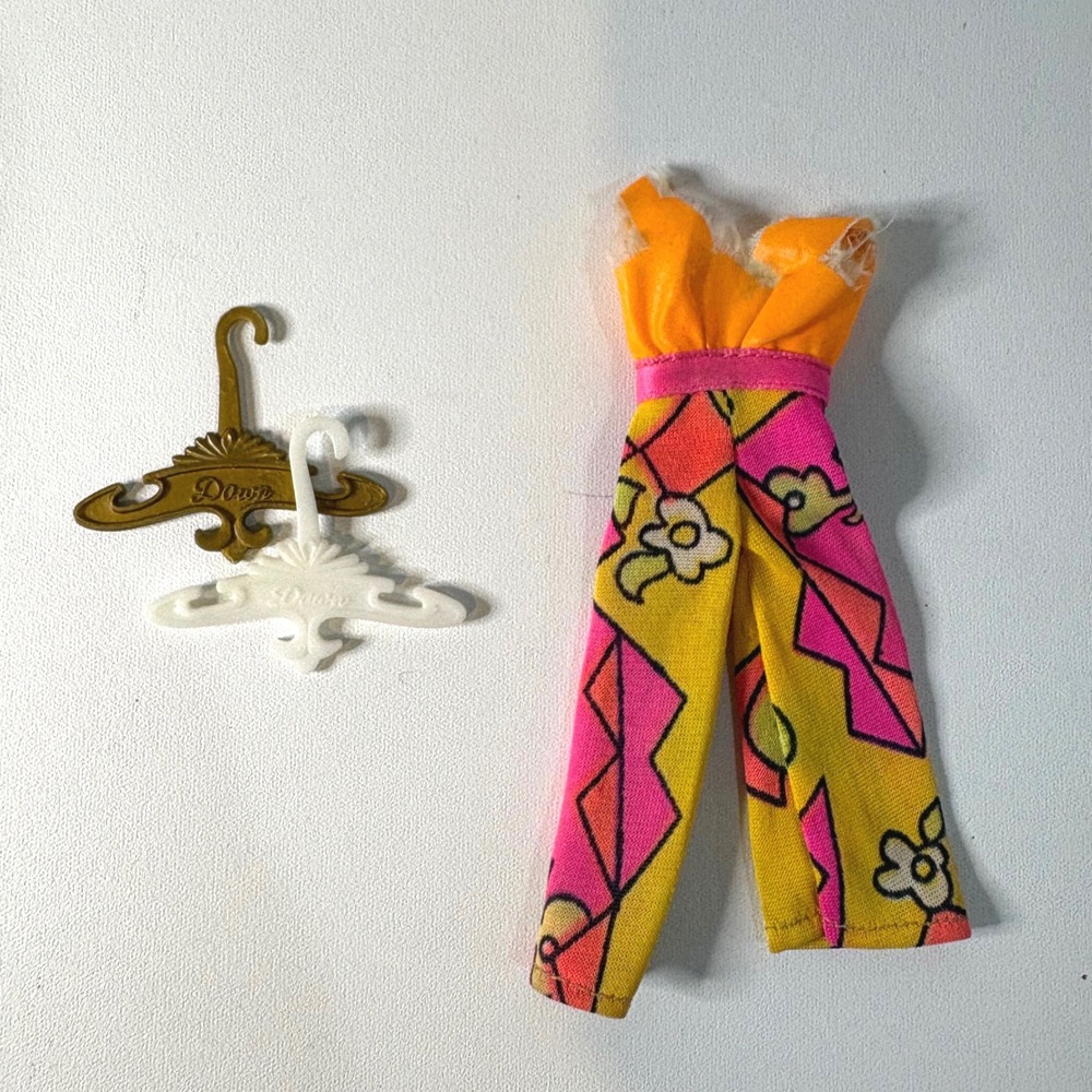 Vintage Topper Dawn Doll Jumpsuit Psychedelic Floral Outfit with 2 Hangers